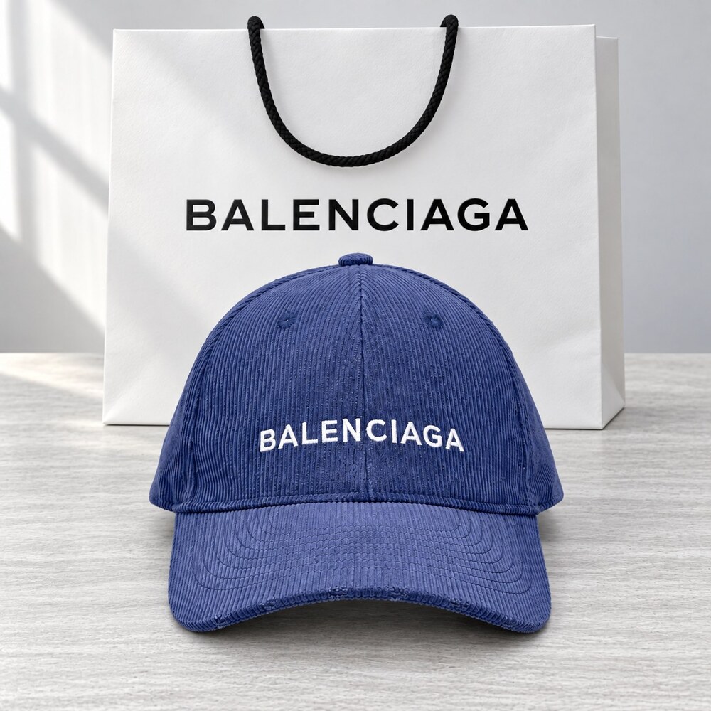 Balenciaga Blue Corduroy Logo Cap